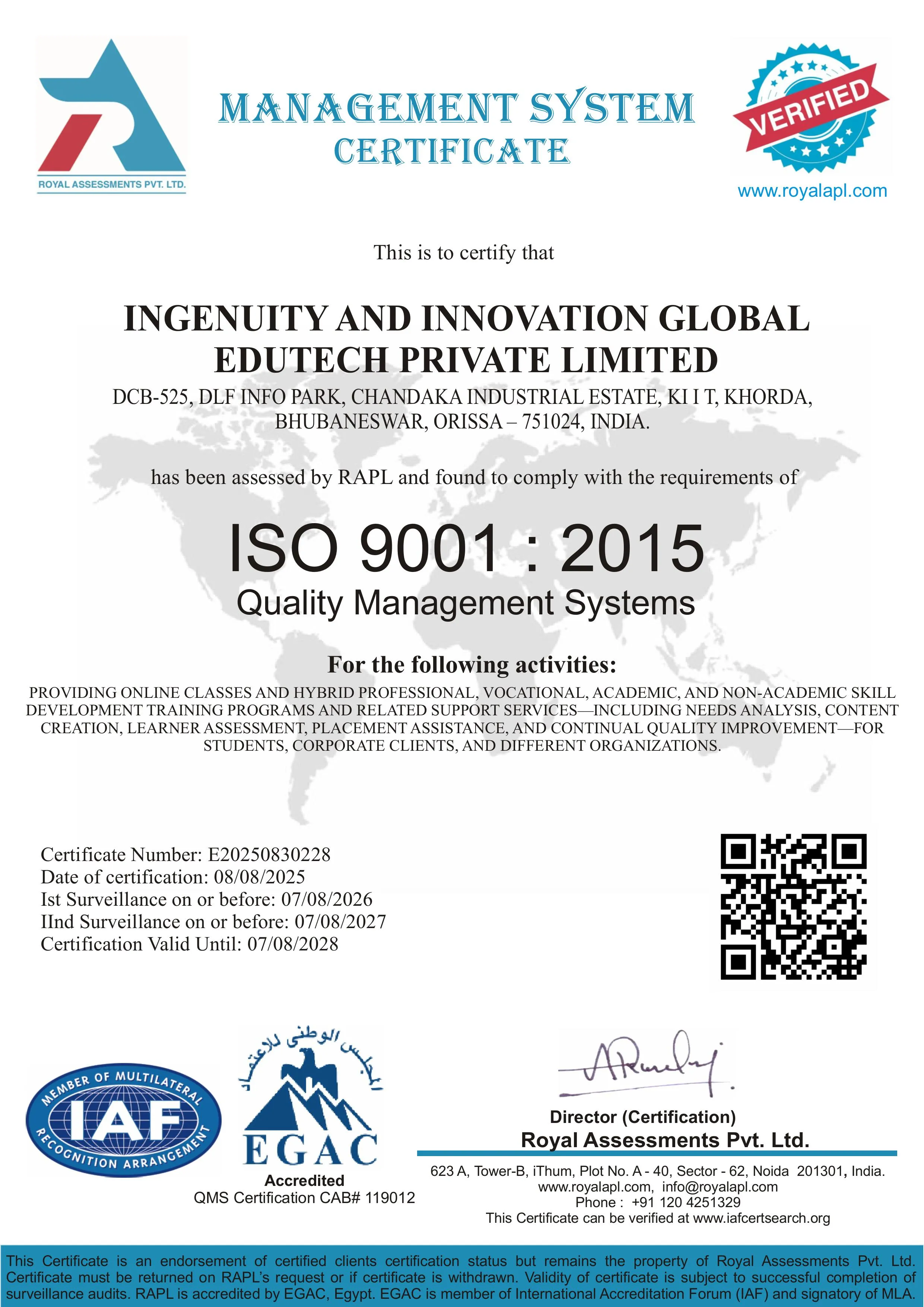Excellence Award Certificate